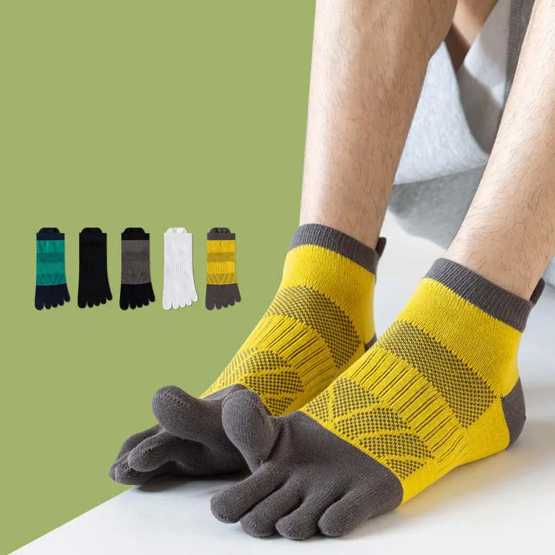 

Мужские хлопковые носки с пятью пальцами, весна-лето 2026, в полоску, контрастные, разноцветные, с лоскутным узором, для баскетбола (Calcetines)