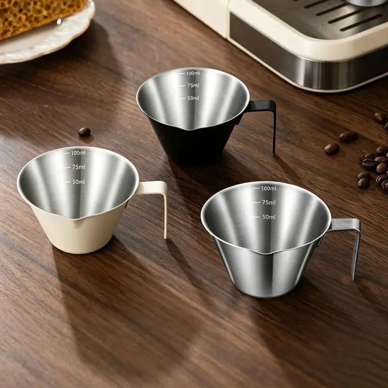 304 Stainless Steel Measuring Cup 1Pcs 100ML With Handle Precision Scale Coffee Tool for Espresso Milk Latte Art Barista Use