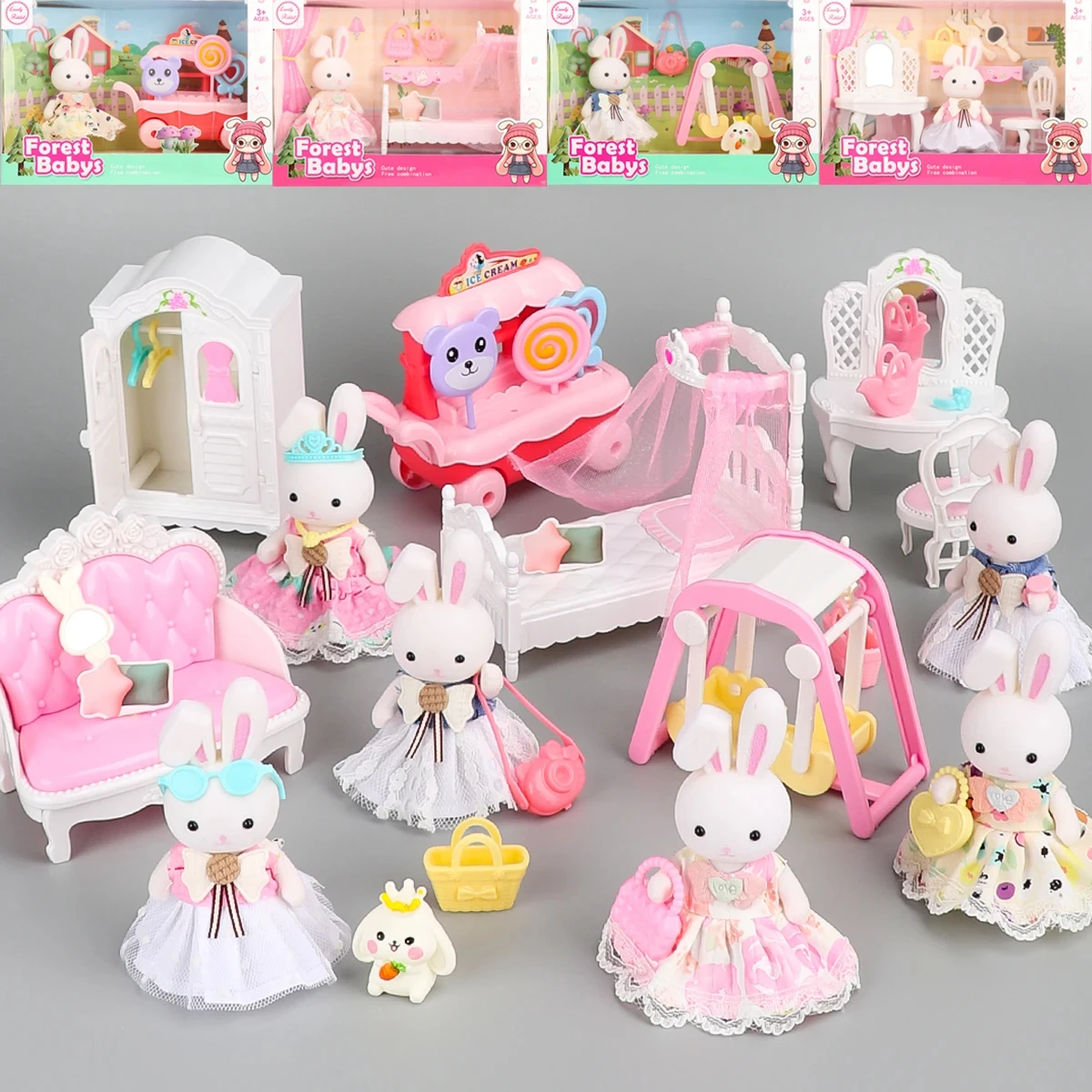 

1:12 Scale Easter Bunny Familyes Forest Animal Simulation Modelling Dollhouse Miniatures Accessorie Pretend Play Toys For Gifts
