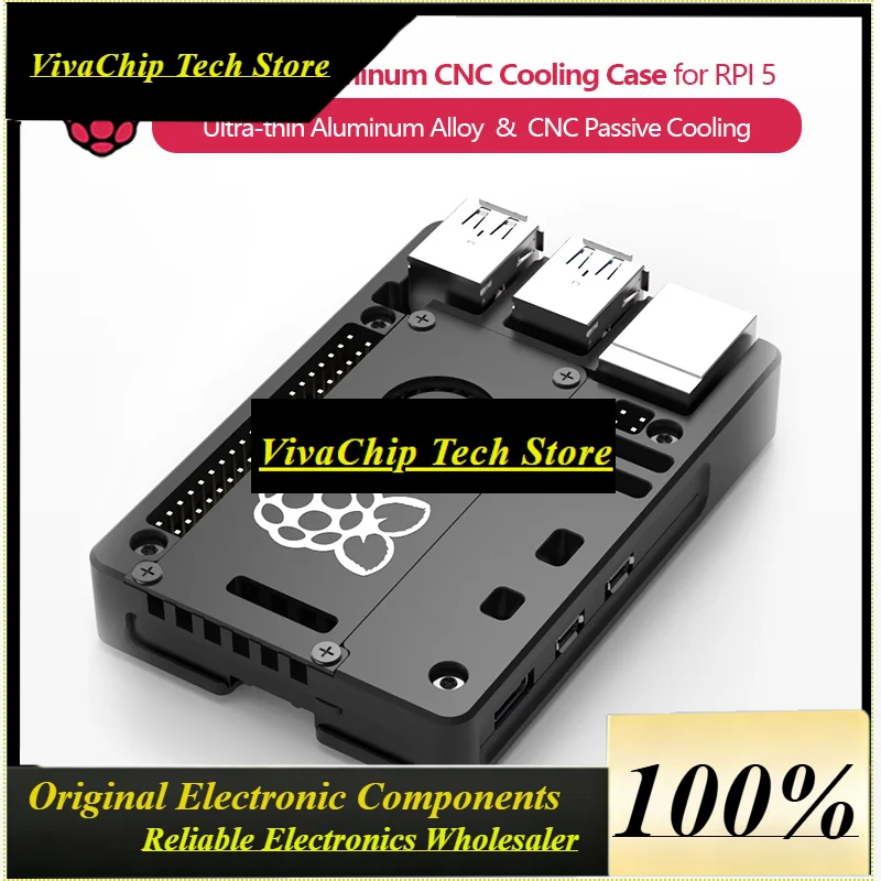 VivaUltra-thin Aluminum Alloy CNC Passive Cooling Protective Case, Compatible With Raspberry Pi 5, N310, N311 (optional With Fan