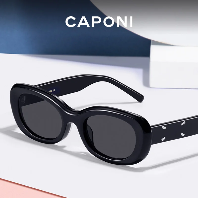 

CAPONI New Fashion Sunglasses For Women Trendy Acetate Frame Long Oval Style Nylon Sun Glasses UV400 Protection Shades CP23013