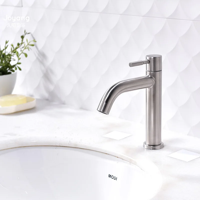 現代の浴室の蛇口洗面器 304 ステンレス鋼シングルコールドタップデッキマウントトイレ洗面器シンクの蛇口浴室付属品