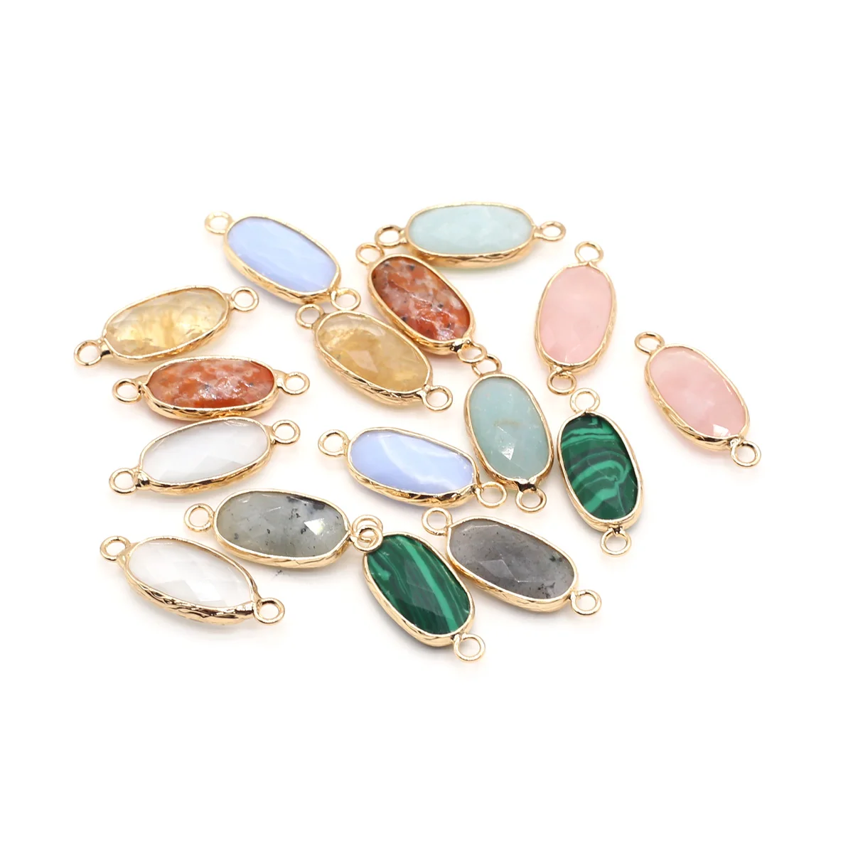 Natural Stone Connector Oval Shape Faceted Gemstone Exquisite Charms for Jewelry Making Diy Fine Necklace Bracelet Accessories