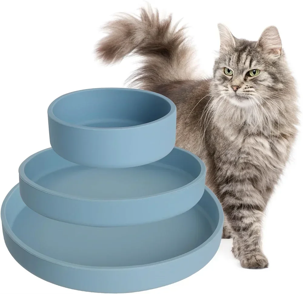 Cat Bowl Silicone Fall-resistant Pet Cat Feeding Water Bowl For Dogs Feeder Supplies Wet and Dry Separation Food Container