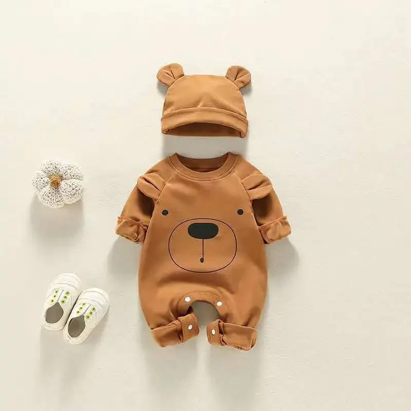 2Pcs Baby Summer Jumpsuits with Hat Set Cute Bear Newborn Romper for Boys Girls Clothes Sets Toddler Infant Outfit Clothing