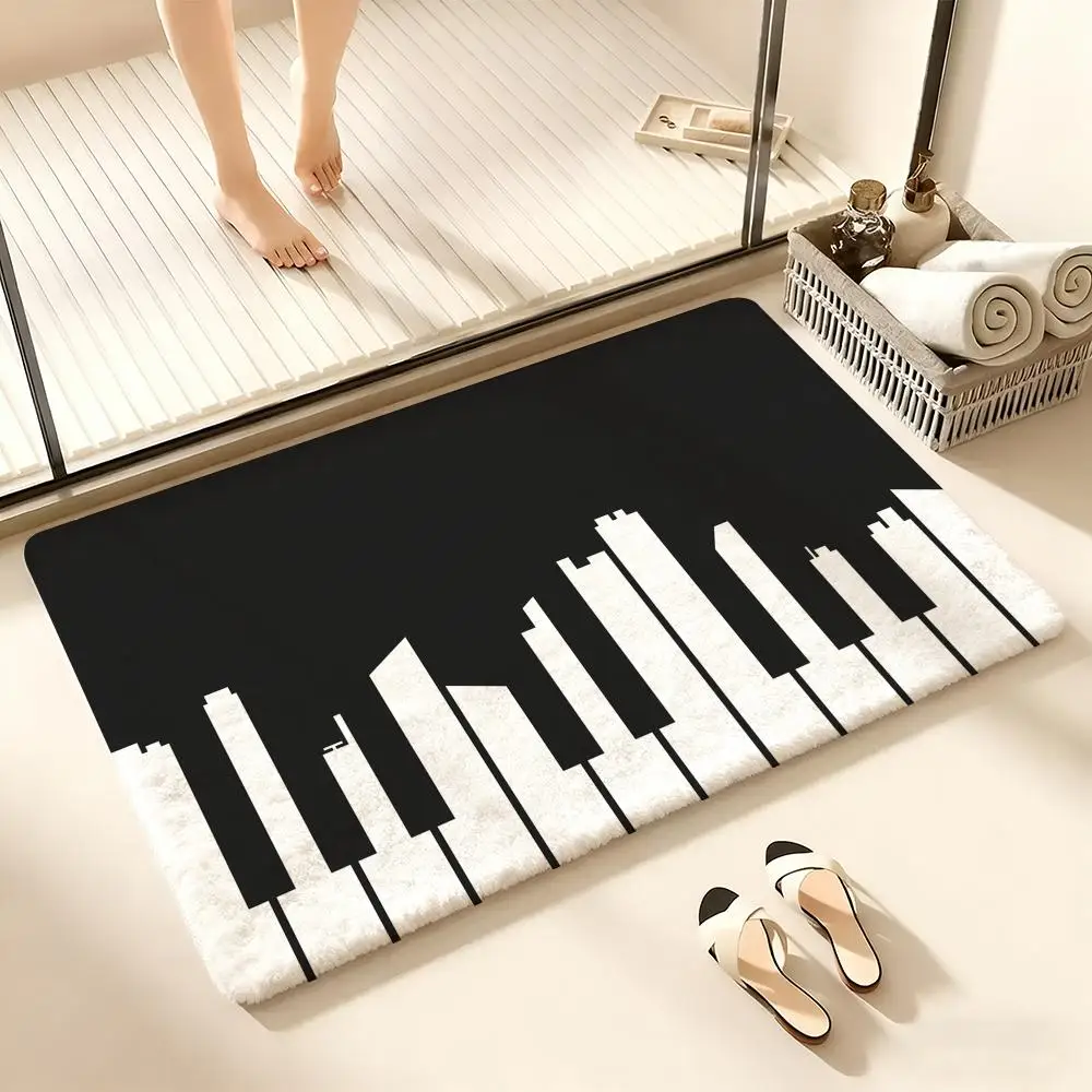 

Music Note Piano Pattern Floor Mat Cozy Flannel Soft Thick Non-Slip Mat For Living Room Bedroom Kitchen Decor Rugs