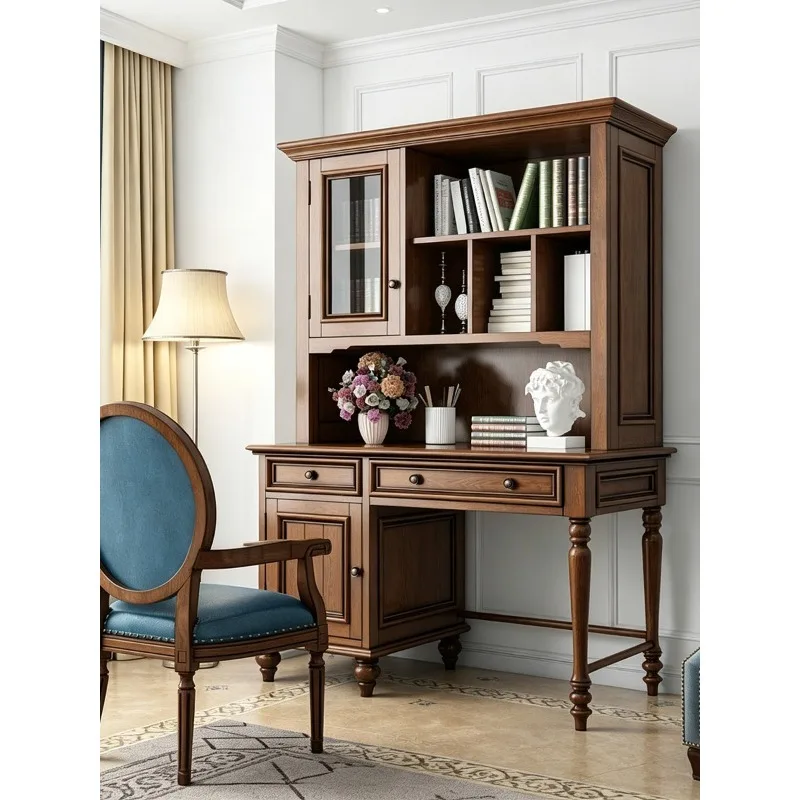 American rural solid wood desk bookshelf combination cabinet ash wood simple modern learning writing table home customization