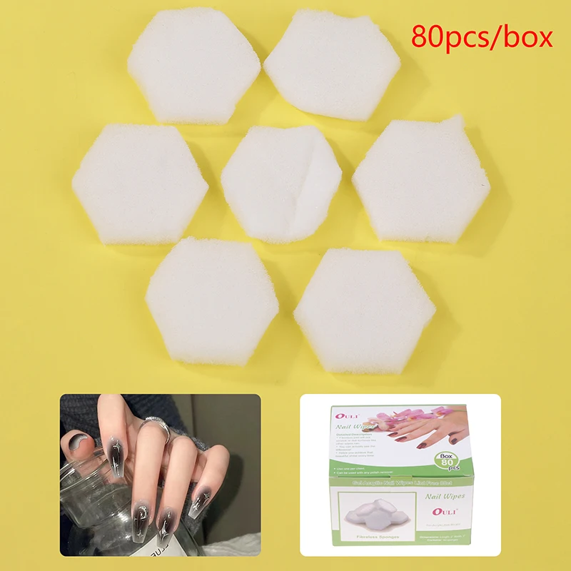 

80pcs Painting Removing Nail Polish Hexagon Nail Sponges Buffer Files Change Color Nail Art Gel Polish Manicure Tools