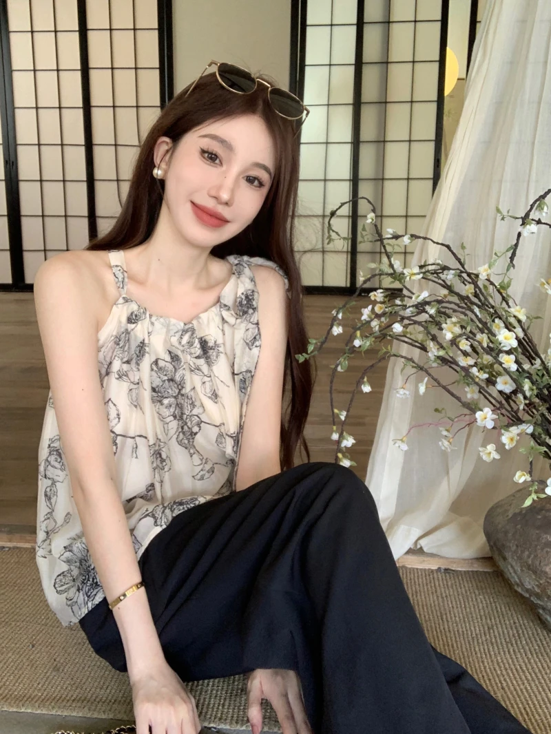 

Elegant Floral Print Summer Top Women's Soft Casual Loose Strapless Vest Korean Style Commute Pure E-commerce Sale
