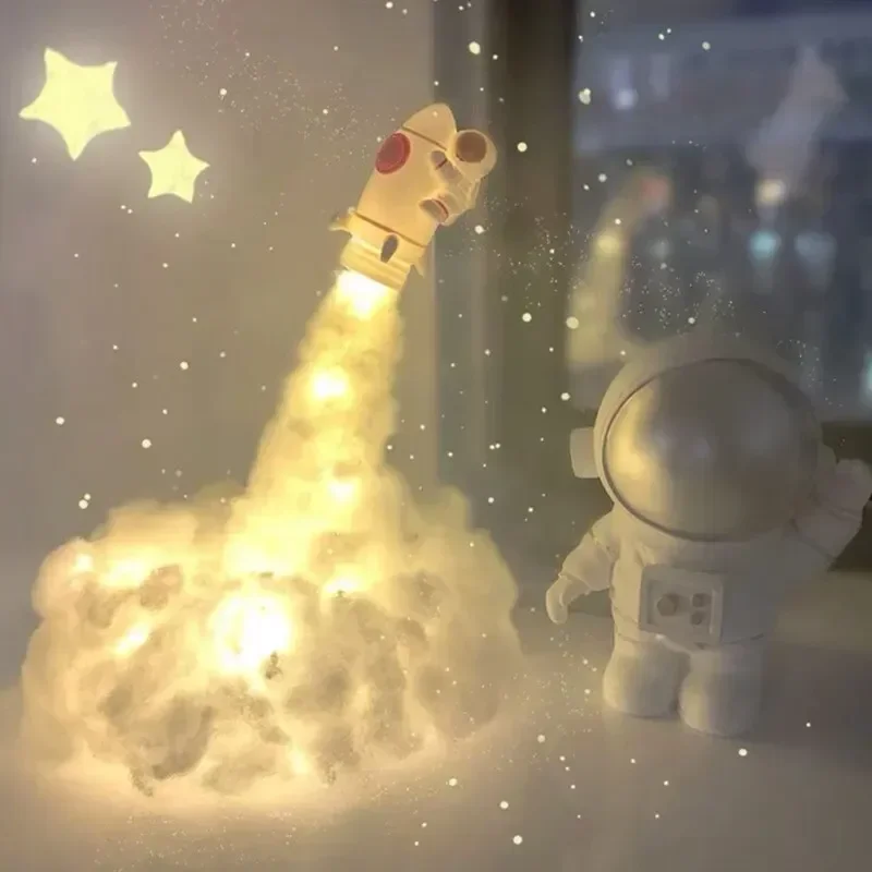 DIY Creative Rocket Light LED เมฆที่มีสีสันโคมไฟนักบินอวกาศ USB Night Light ตกแต่ง Ins บรรยากาศโคมไฟข้างเตียงเด็กของขวัญ