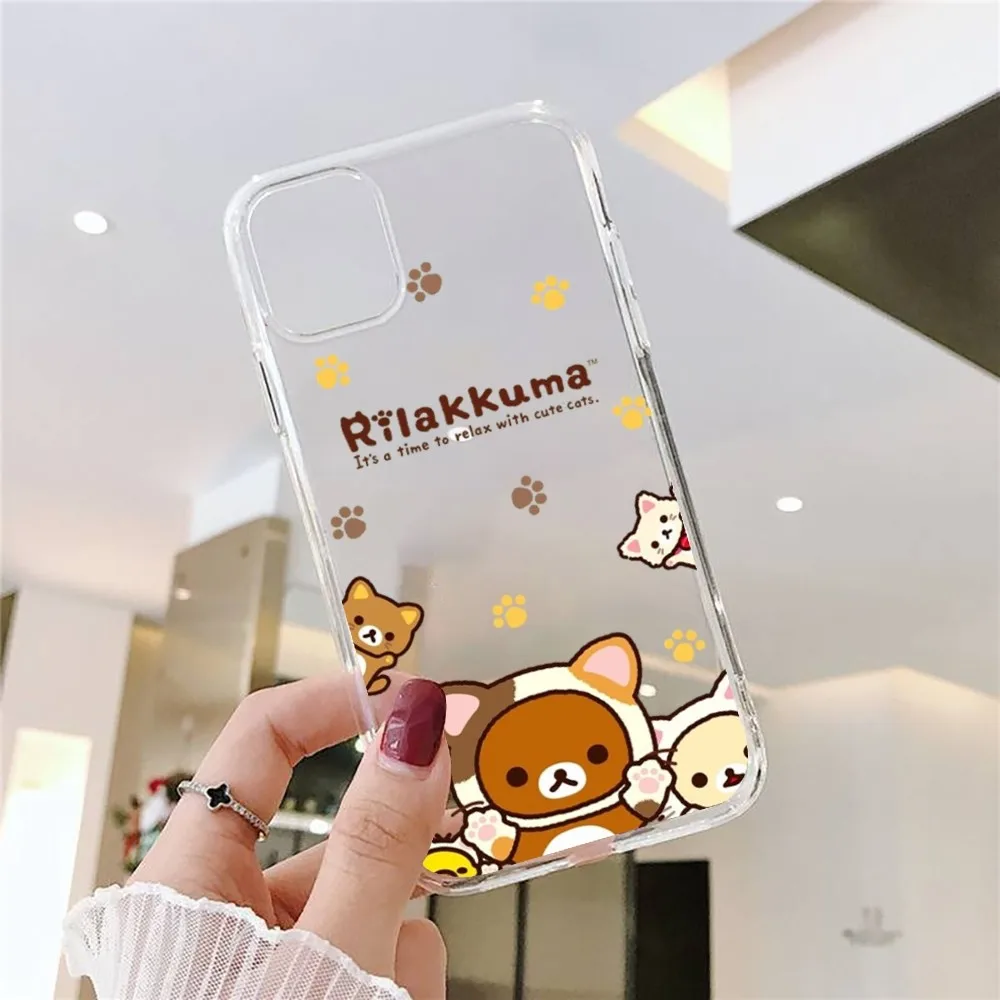 Custodia per telefono carina Rilakkuma per Iphone 15 11 13 14 Pro Max 7 8 Plus X Xr Xs Max Se2020 12mini Cover trasparente