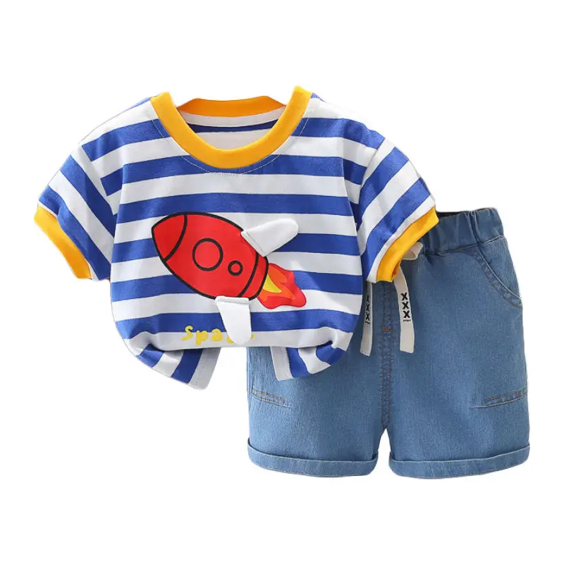 Hot Children Cotton Clothes Summer Rocket Kids Girls Boys Cartoon T Shirt Shorts 2Pcs/Sets Infant Kids Fashion Toddler Tracksuit