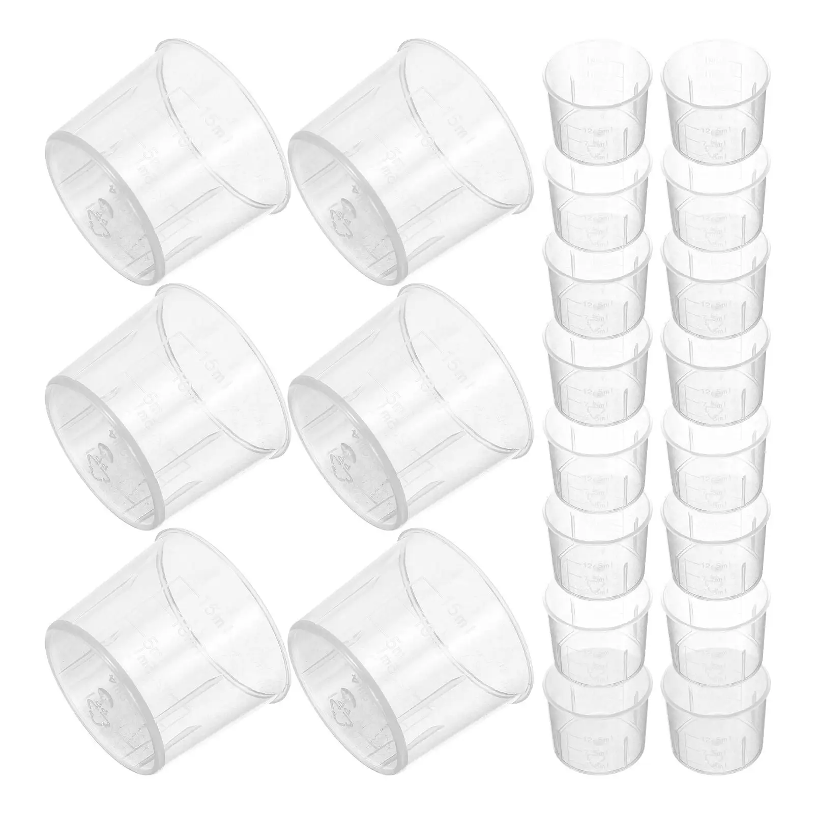 

100pcs Plastic Measuring Cups 15ml Small Size Clear Scale Graduated Beakers Plastic Teaching Equipment