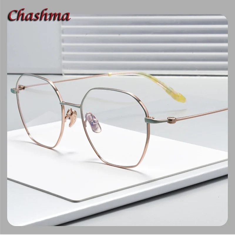 Chashma Prescription Glasses Frame Hexagon Pure Titanium Elegant Optical Eyewear Rose Gold Fashion High End Ultra Light Gafas