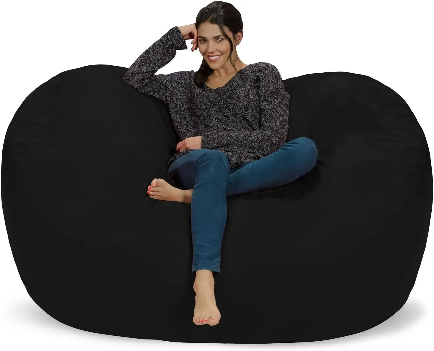 Sack Bean Bag Chair: Huge 6' Memory Foam Furniture Bag and Large Lounger - Big Sofa with Soft Micro Fiber Cover - Black