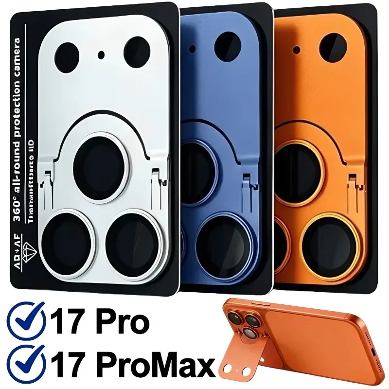 Metal HD Glass Lens Film Protector For IPhone 18ProMax 17 Pro Max Invisible Kickstand Folds Stable Support Camera Guard Bracket