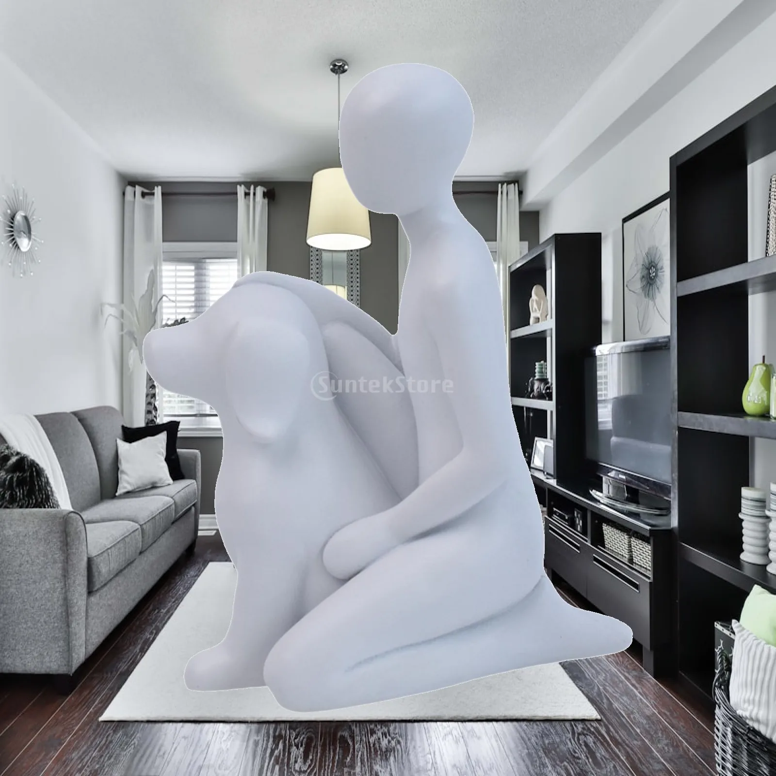 Man with Dog Statue Shelf Ornament 10x6.5x13.3cm Lightweight Versatile for Showing Friendship Heartfelt Home Decoration