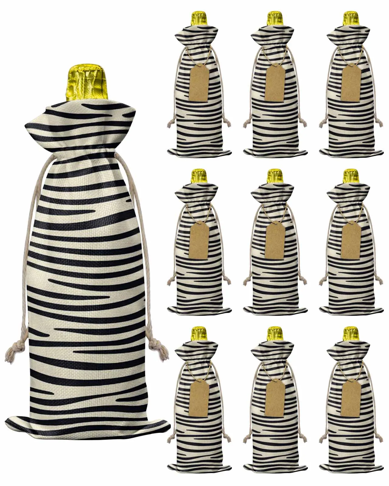 

10pcs Wine Bottle Covers Concise Black Wave Line Wine Holder Carrier Packaging Bag Wedding Party Decor Gift