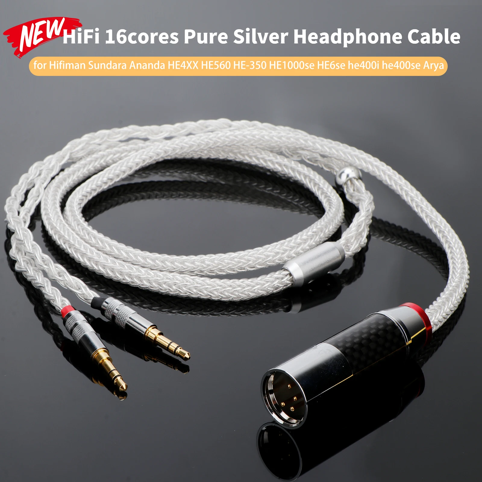 

16Cores Pure Silver HiFi Audio Upgrade Earphone Cable XLR/4.4/2.5/6.35mm for Hifiman Sundara Ananda HE4XX HE560 HE-350 HE1000se