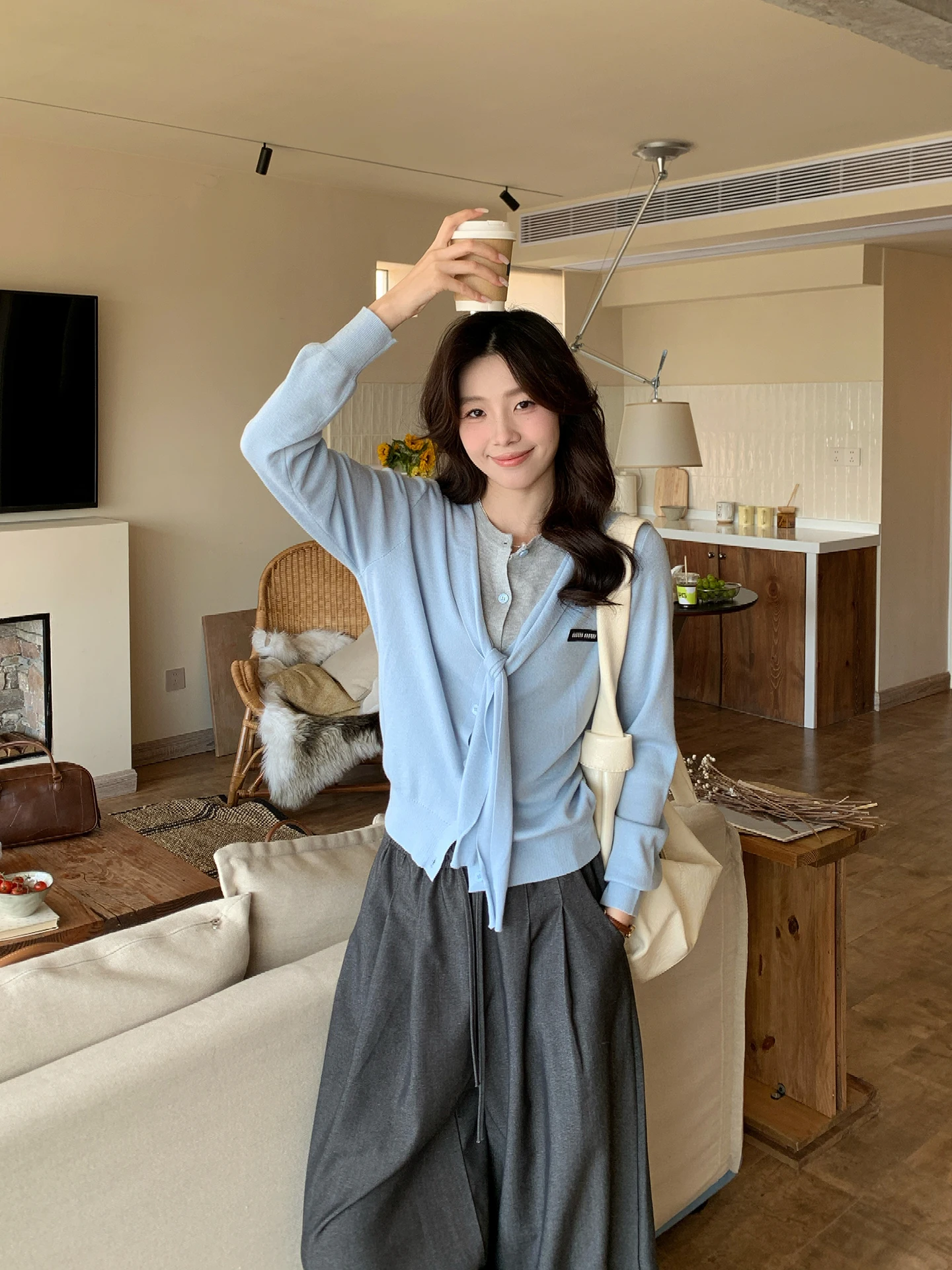 

Oxygni Korean Sle Casual Lazy Color Blo Long Sve Knitted Sweater Women's Warmth Heat Generating Wool Blend round Ne...