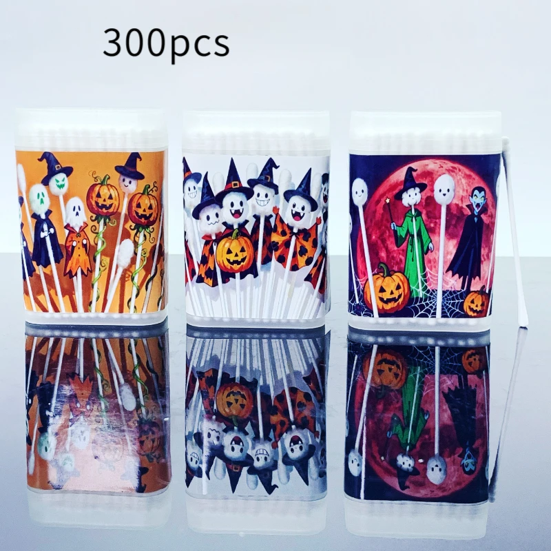 300개 호박 할로윈 요소 이중 헤드 얇은 막대 달팽이 모양 면봉 재미있는 할로윈 테마 면봉 스티커