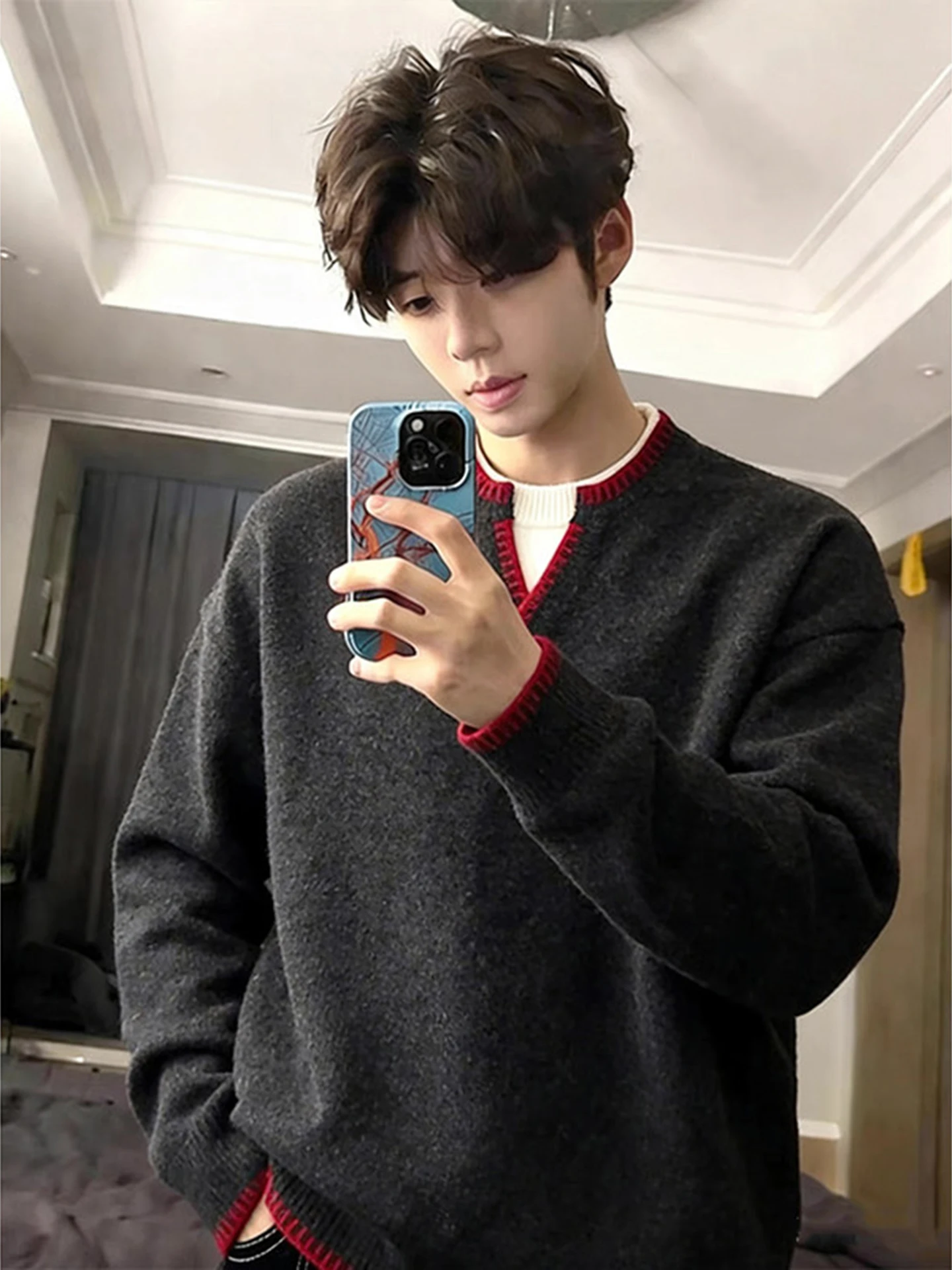 

Мужской трикотаж V-Ne, свободная внутренняя одежда, базовый слой, верхняя одежда Lazy Sle, зимний сезон, удобный мягкий цвет Thiened