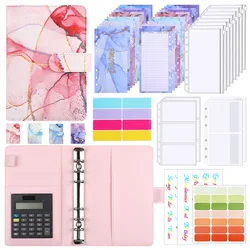 A6 Marble with Calculator Money Budget Planner Binder Zipper EnvelopesCash Envelopes For Budgeting Money Organizer Binde