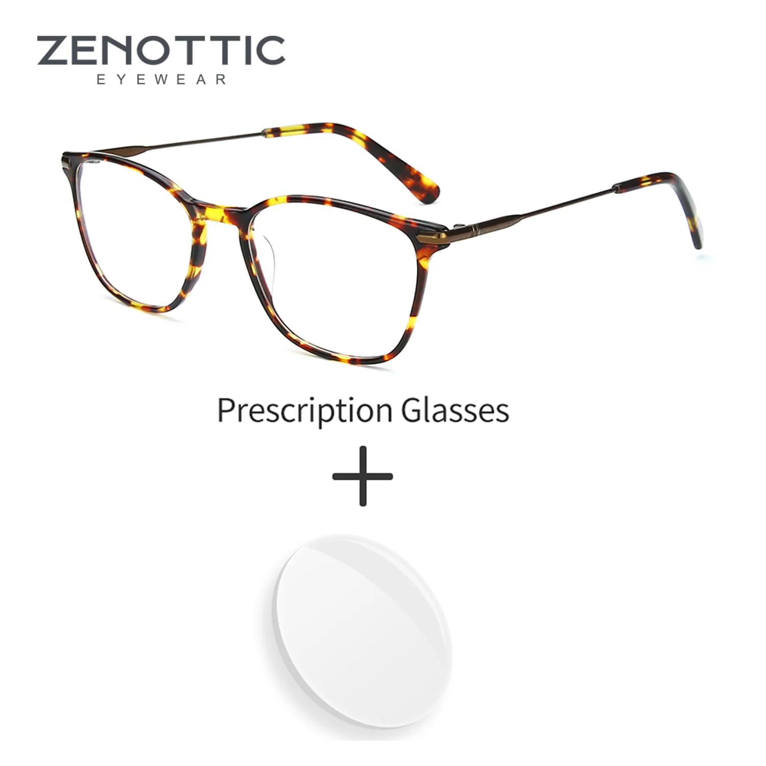 

ZENOTTIC Designer Stylish Unisex Square Full-Rim Prescription Glasses, Acetate Lightweight/Anti-Blue Light Myopia Glasses