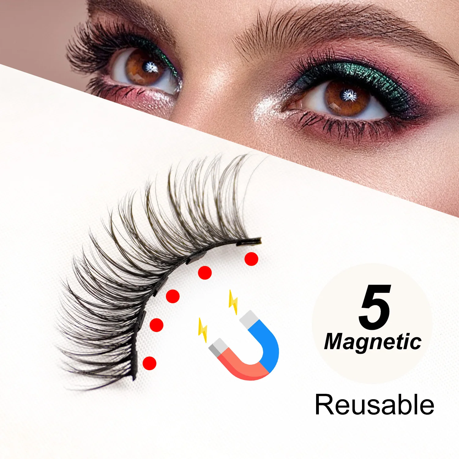 7쌍 마그네틱 속눈썹 키트, 재사용 가능한 3D 마그네틱 속눈썹 세트, 방수 아이라이너, 인조 속눈썹 자연스러운 룩