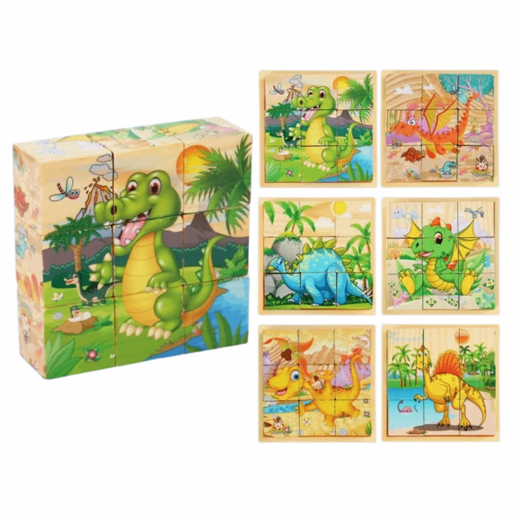 Educational Jigsaw 3D Cube Puzzle Dinosaur Montessori Wooden Puzzle Bricked Up STEM Learning Magnetic Puzzle Table Game