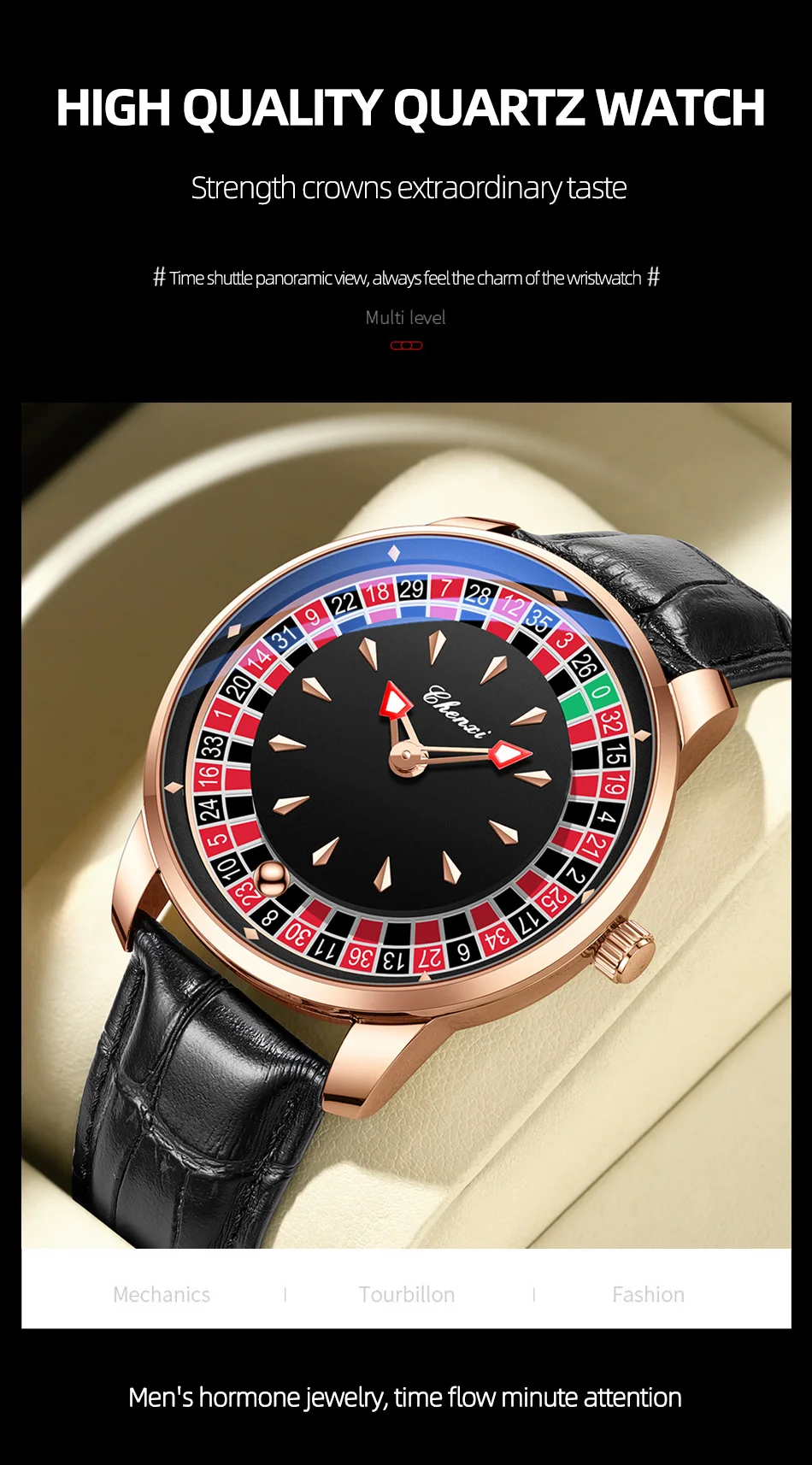 CHENXI 636 Casual Roulette Rotierende Herren-Quarzuhr 3ATM Wasserdicht Leuchtende Zeiger Herren-Armbanduhr Reloj Hombre (Ohne Box) – Detail 15