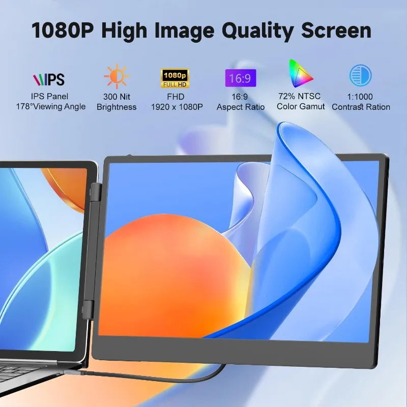 موسع شاشة الكمبيوتر المحمول، شاشة محمولة ثلاثية 14 بوصة FHD 1080P لأجهزة الكمبيوتر المحمولة 13-17 بوصة، موسع شاشة الكمبيوتر المحمول لنظام التشغيل Windows/Mac