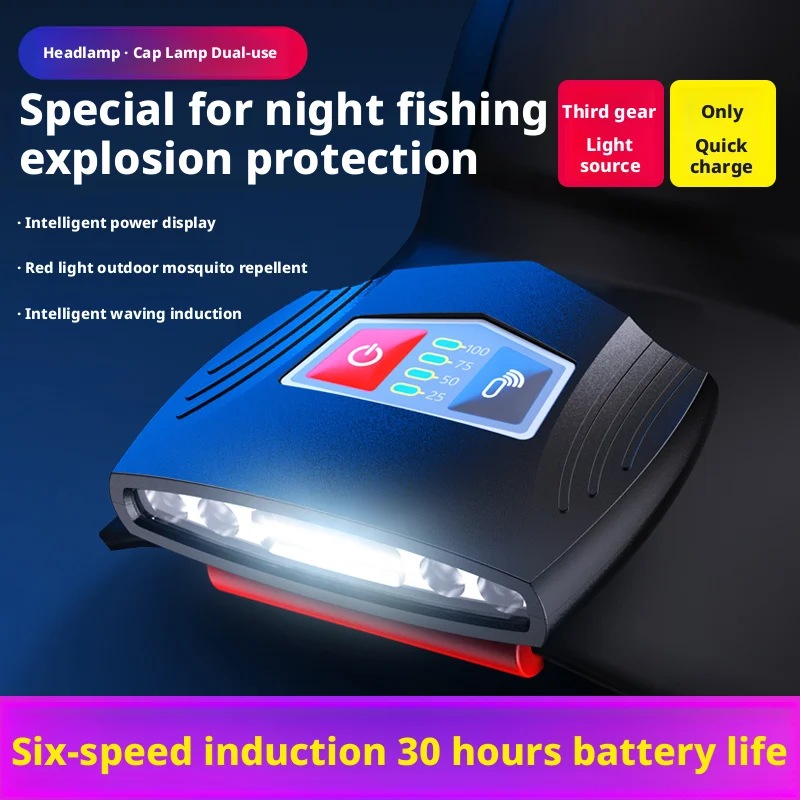 C2 Outdoor Fishing Light Cap Clip-On Induction Lamp Lightweight Rechargeable High Beam Long-Lasting Battery for Night Fishing