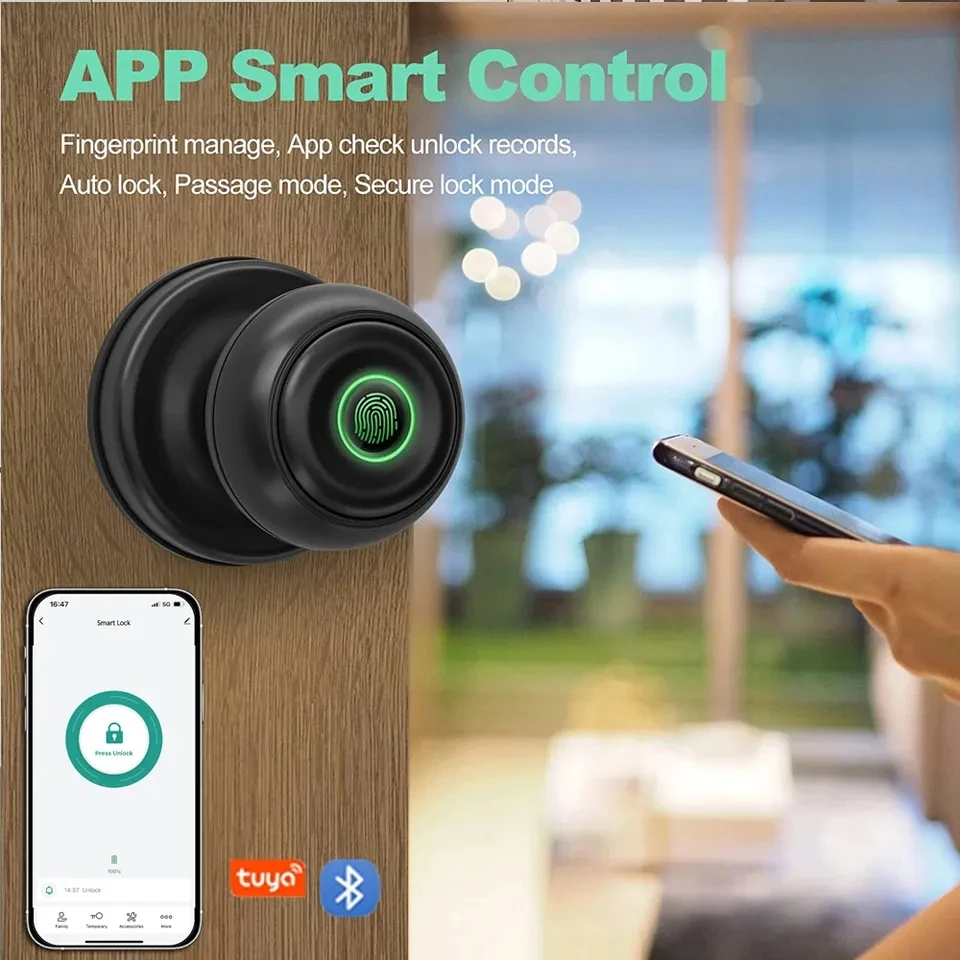 Fingerprint lock for Tuya APP Bluetooth door knobs handle smart locks Keyless entry Biometric Fingerprint Type-C and key unlock