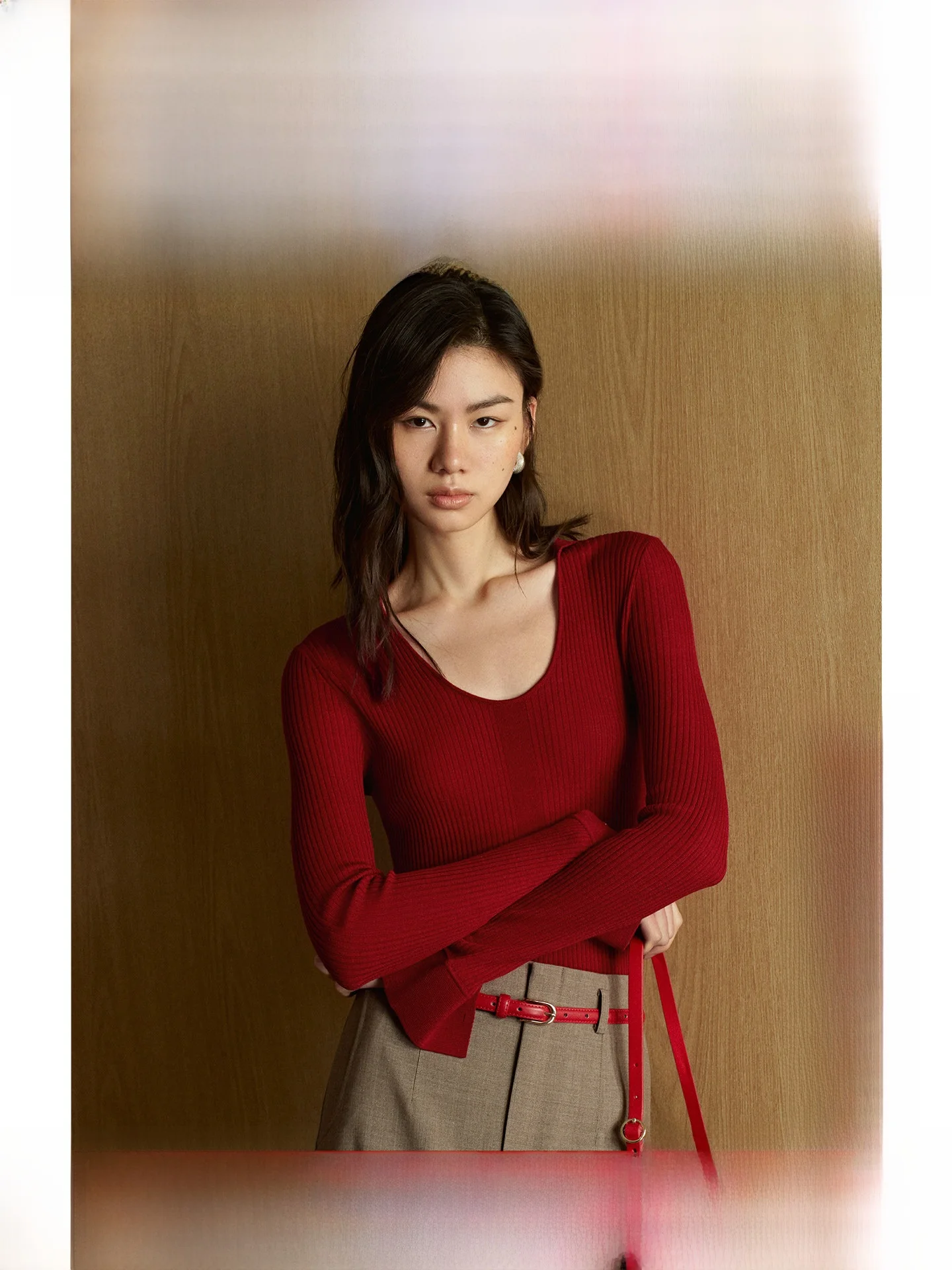

ZhiZhi QingYng Women's Knitted Wool Base irt New Year Red Faionable Casual Tight Fit Soft Long Sve Stripe Knitwear