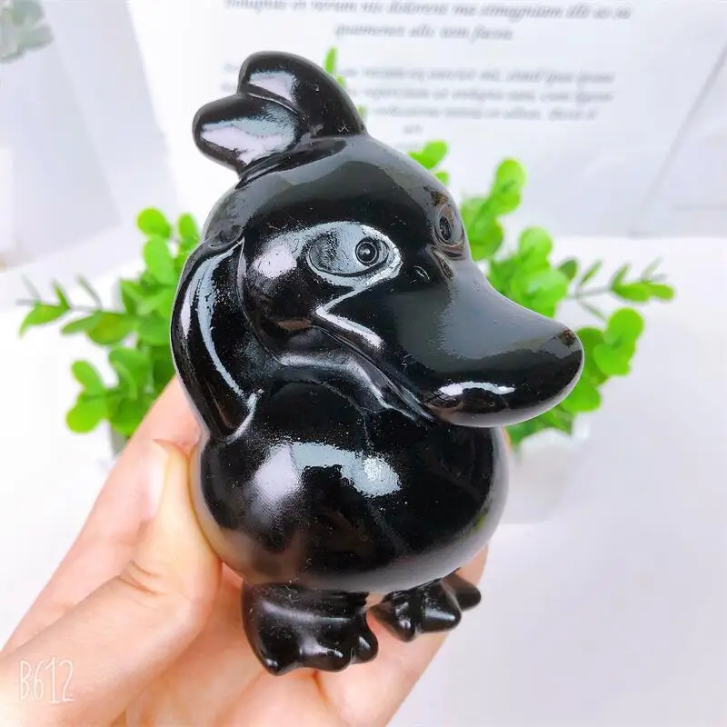 

10CM Natural Black Obsidian Cartoon Crystal Carving Healthy Children Birthday Gift Healing Home Decoration Ornaments 1pcs