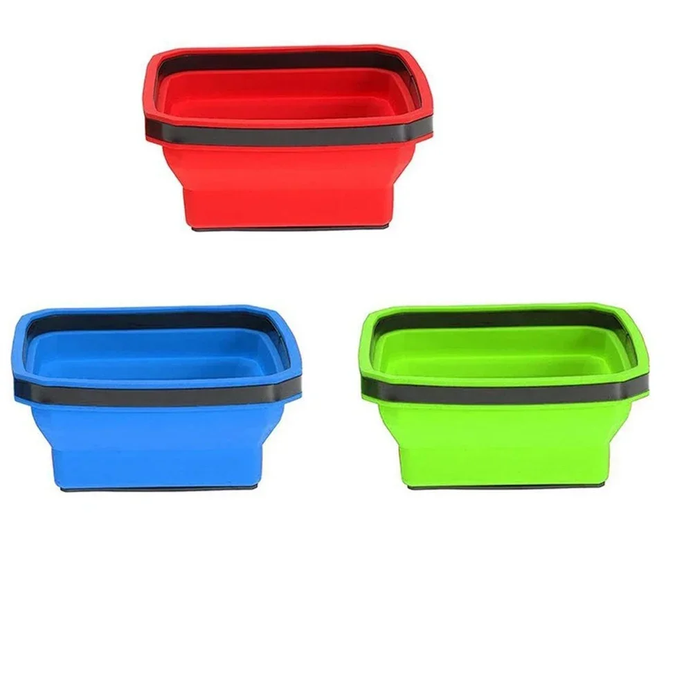 3Pcs Collapsible Magnetic Parts Tray Set Silicone Foldable Magnetic Tool Tray Screw Bowl Tool Part Storage Box Organizer