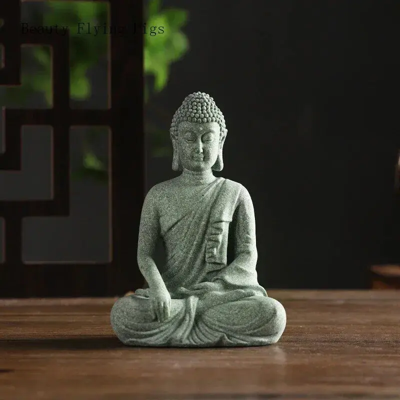 Vintage Creative Green Sand Stone Buddha Statue Decoration Living Room