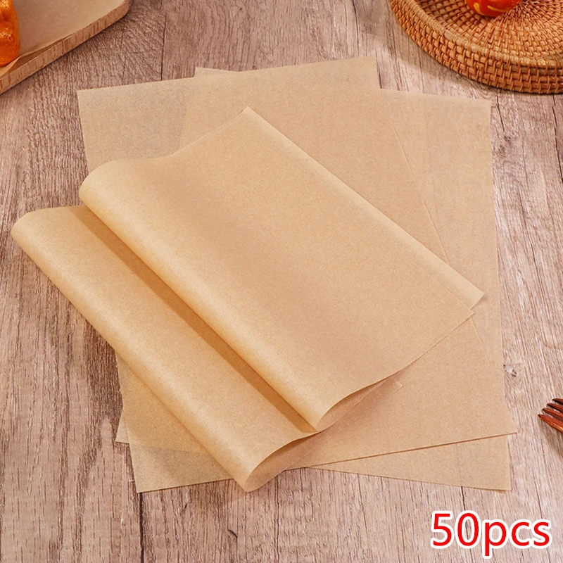 50 Uds. Hojas de papel pergamino de 33x23CM, papel pergamino antiadherente para hornear, asar, freidora de aire, pan humeante, hamburguesa