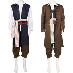 Movie Jack Cosplay Costume Captain Jacket Pants with Belt Pirate Full Set Uniform for Men Halloween Carnival Party Outfits