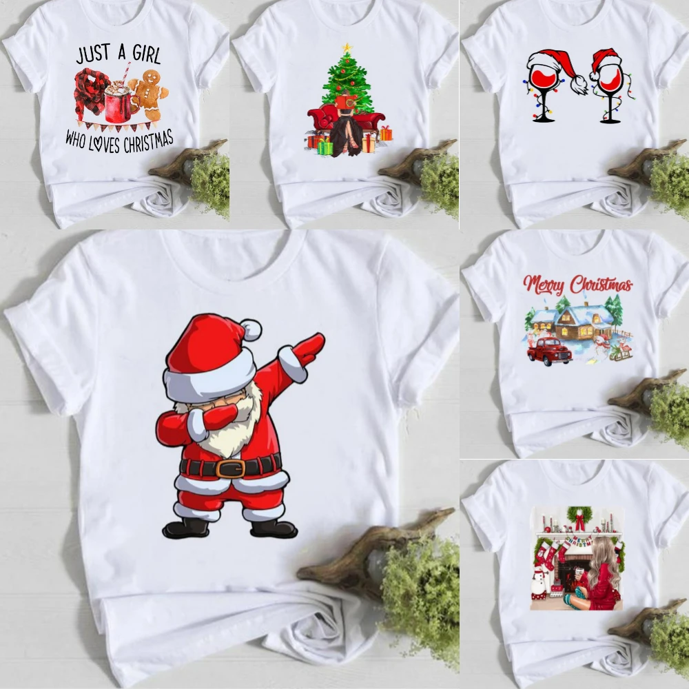 

Креативная футболка с рисунком Санта-Клауса, рождественская шляпа, футболка, трендовая рождественская футболка с Новым годом для мужчин и женщин, повседневная свободная футболка унисекс