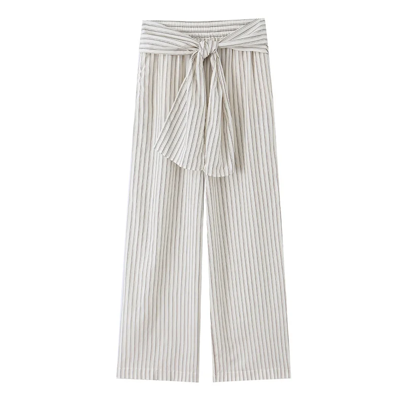 

Women's Pants 2026 New Fashion Spring Summer Striped Tie Scarf Wide-Leg Pants for Women Casual Chic Personality Female Pant