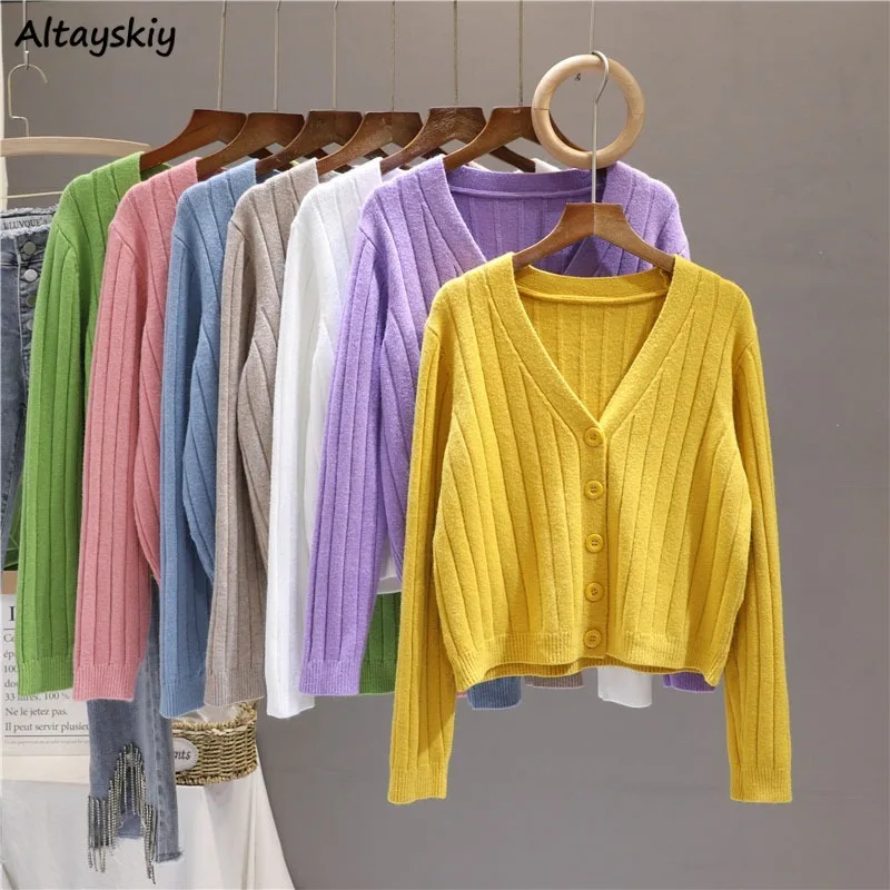 

Knitted Cardigans for Women Spring Autumn Long Sleeve 12 Colors V-neck Slim Single Breasted Ins Girls Tops Warm New Korean Style