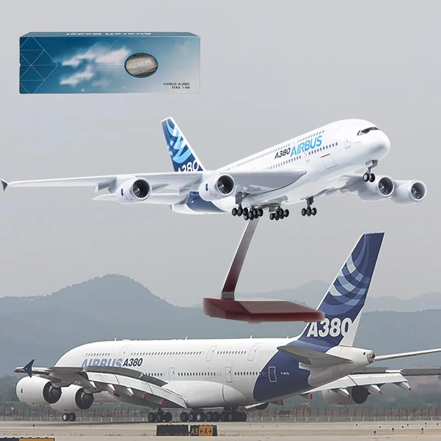 

47cm Airplane Model A380 Prototype Aviation 1/160 Scale Aircraft Resin Diecast Assemble With LED Lights Bussiness Gifts Display