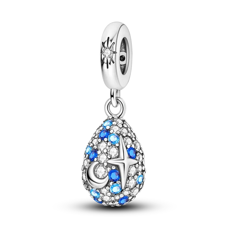 

Beautiful 925 Sterling Silver Sparkling Blue Starry And Moonlit Eggs Charm Fit Pandora Bracelet Women's Moon Party Gift