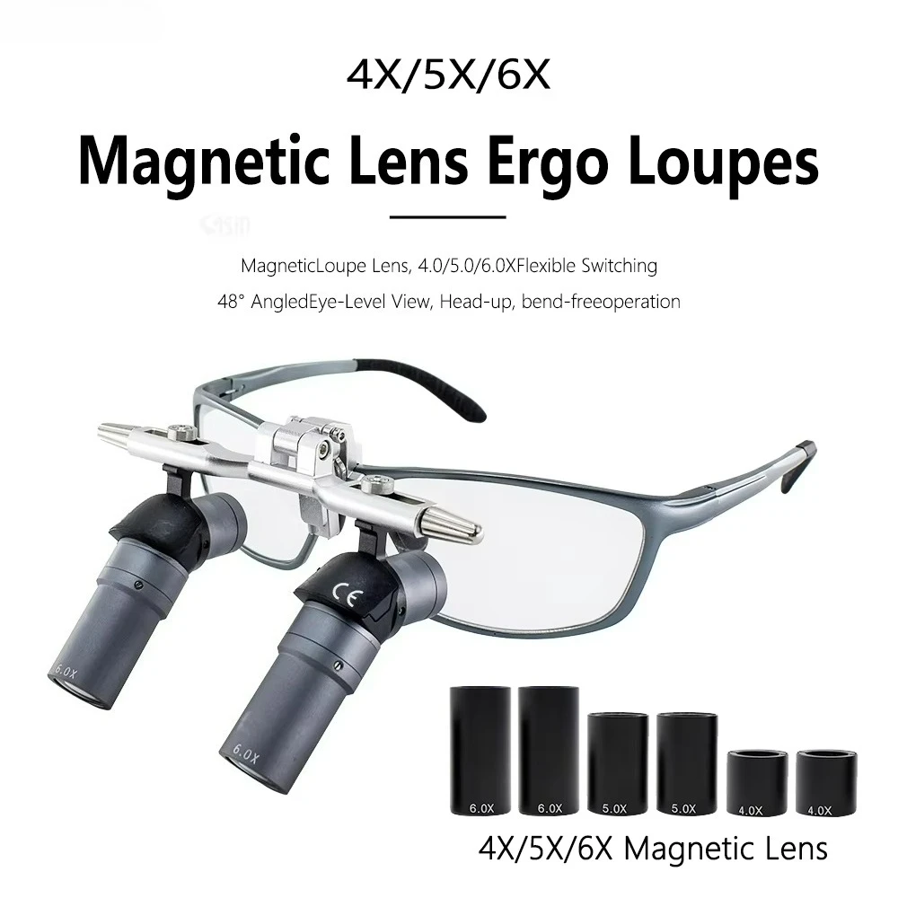4X 5X 6X Dental Ergo Loupes Magnification 48° Adjustable Angle 350-450mm Working Distance Dentist Surgical Medical Loupes