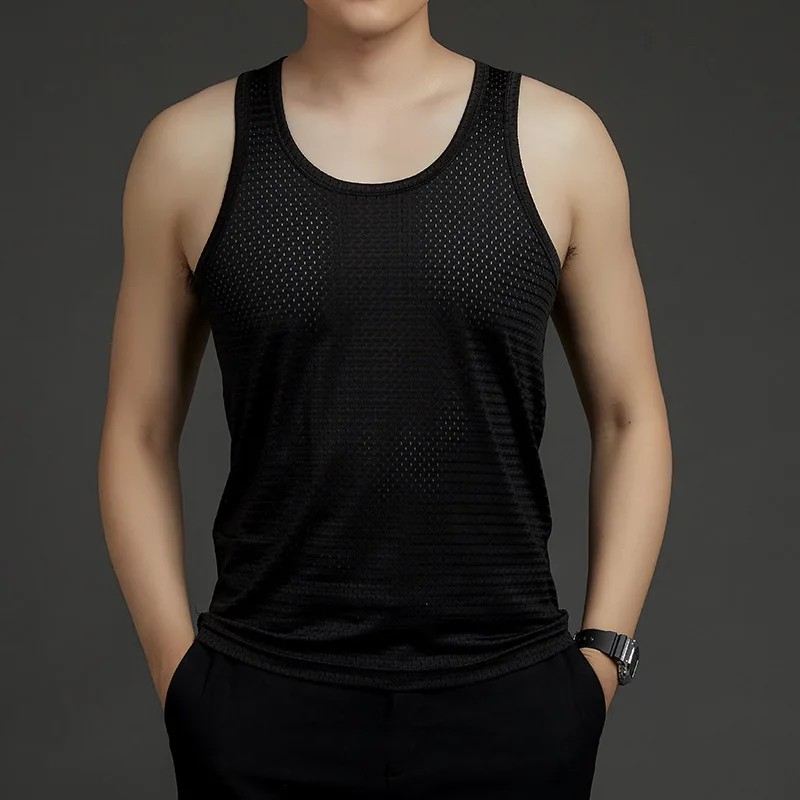 Summer Fitness Sports Tank Top 2024 Mens Sleeveless Shirt Male Mesh Breathable Vest Quick Drying Gyms Running T Shirts