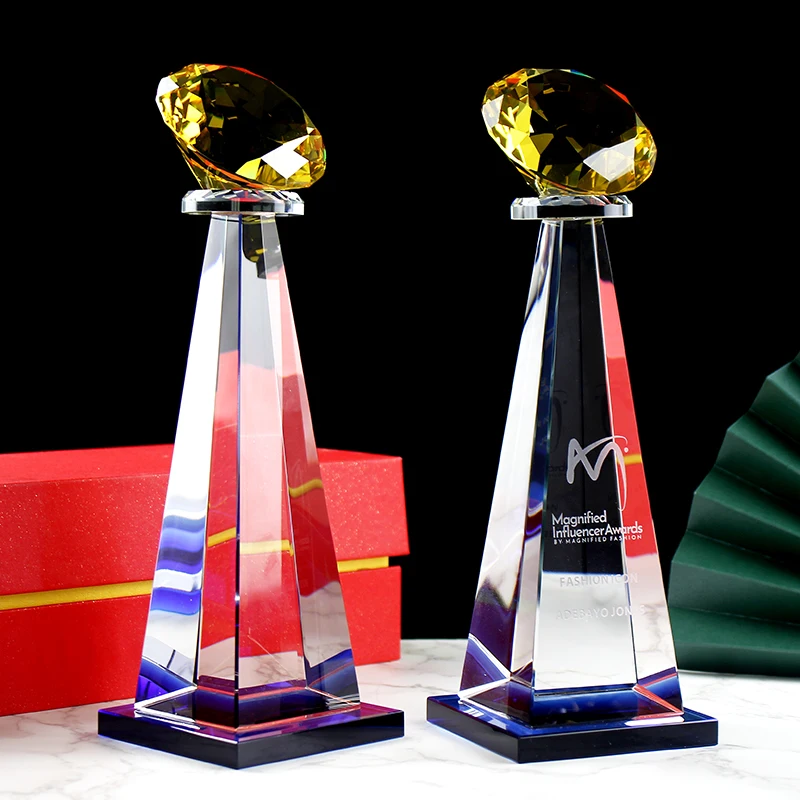 Free Customized Colorful Diamond Crystal Trophy Souvenir Glass Craft Medals Sports Events Awards Champions Gifts Home Decoration - Image 2