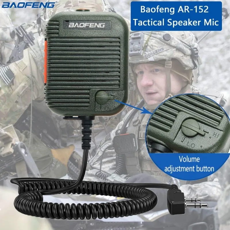 BAOFENG Military Grade Volume Adjustable Speaker Mic with 3.5mm Receiver for AR-152 DM-32 UV-32 UV-5R BF-F8HP PRO Two Way Radio view 2