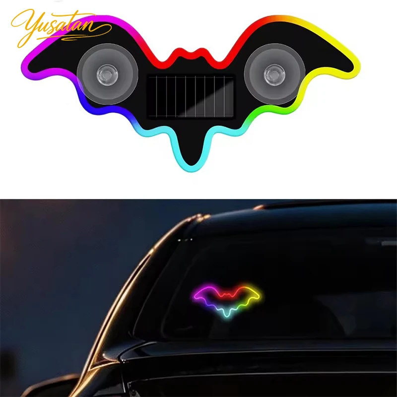 Image of Fledermausförmige Universelle Solar-Ambientebeleuchtung Dynamischer Farbverlauf LED Passend für Auto-Innenraum Ambiente-Licht Dekorationszubehör RGB